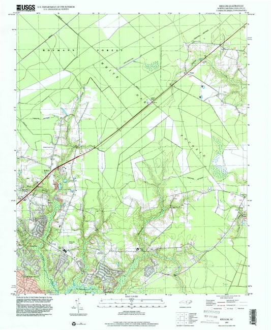 Classic USGS Kellum North Carolina 7.5'x7.5' Topo Map Image