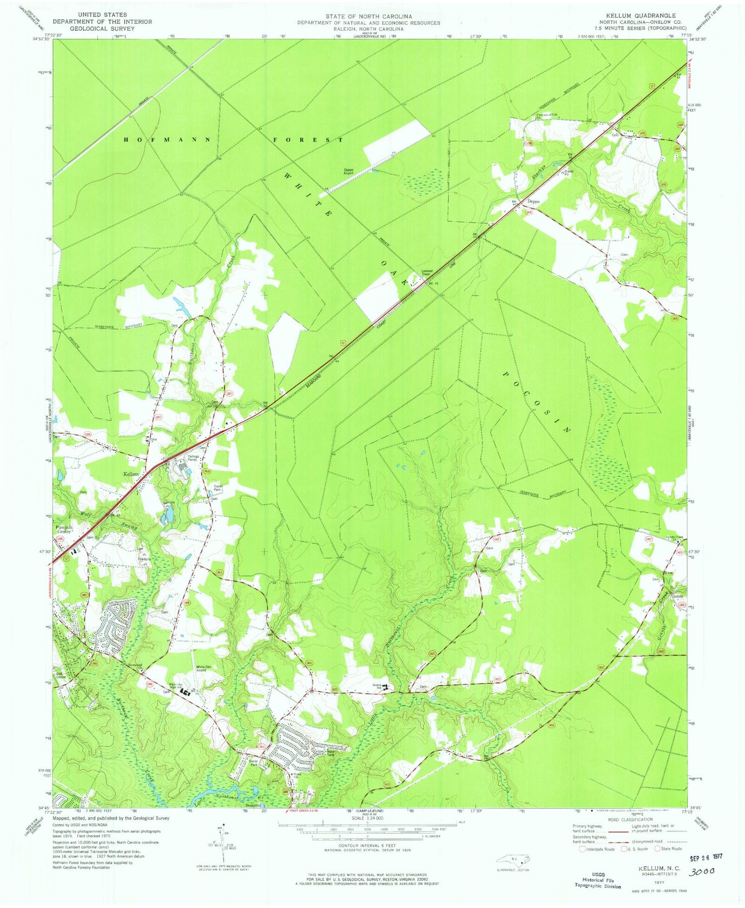 Classic USGS Kellum North Carolina 7.5'x7.5' Topo Map Image