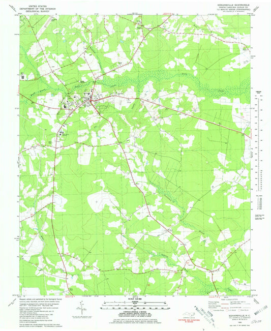 Classic USGS Kenansville North Carolina 7.5'x7.5' Topo Map Image
