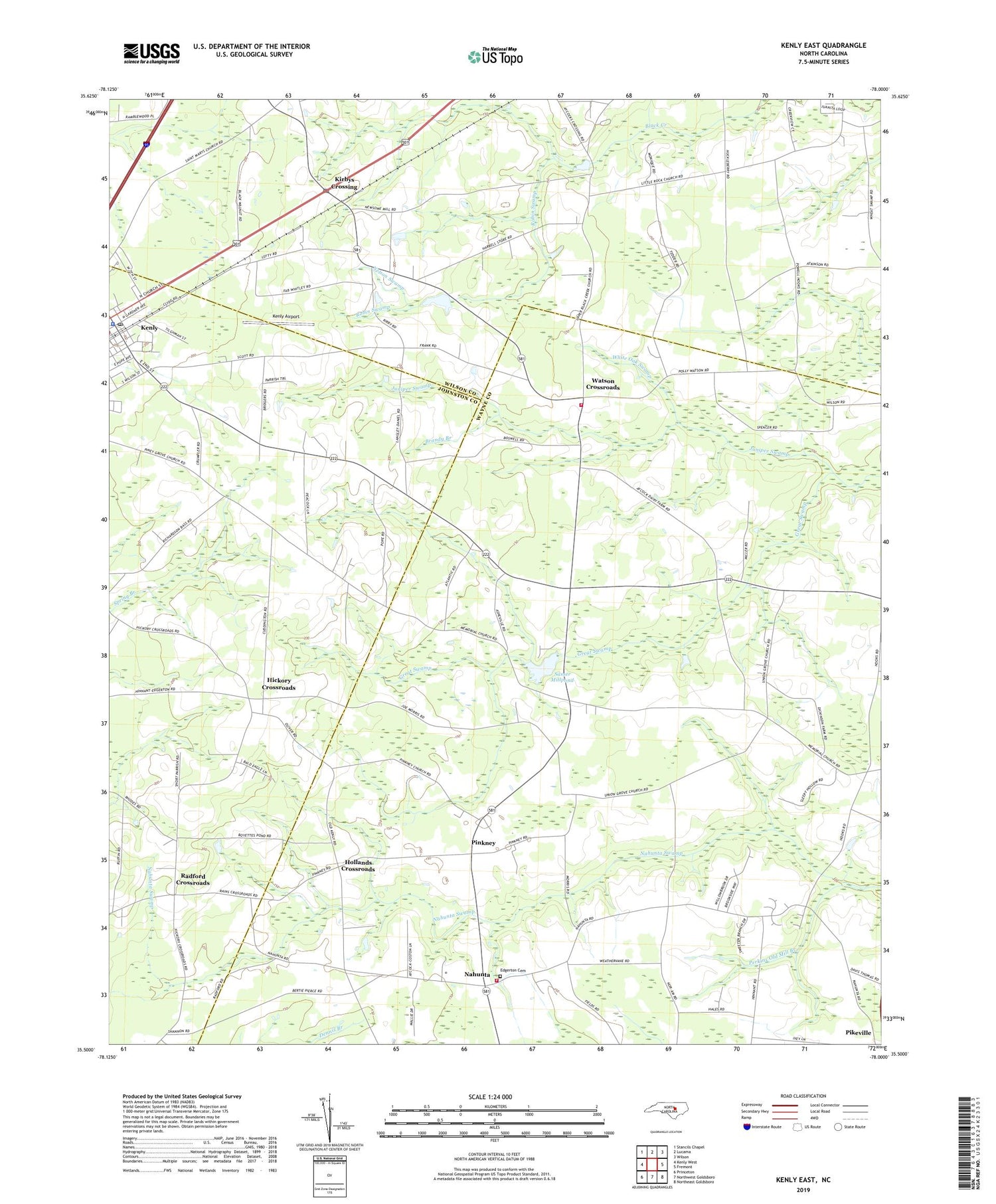 Kenly East North Carolina US Topo Map Image