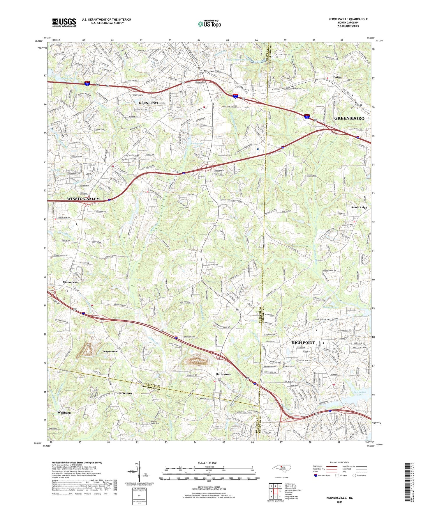 Kernersville North Carolina US Topo Map Image