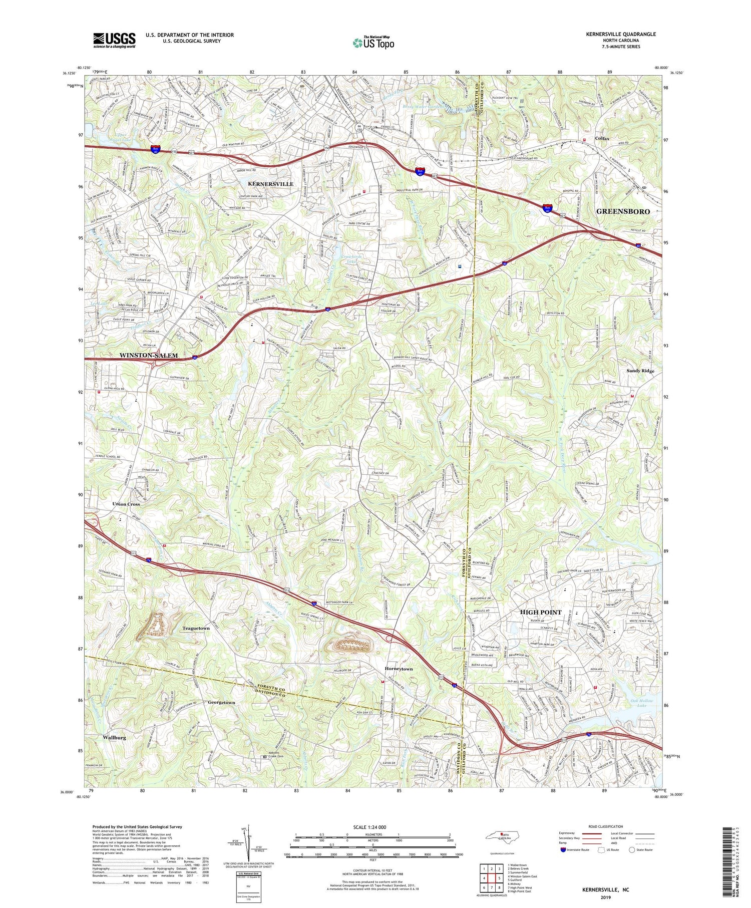 Kernersville North Carolina US Topo Map Image