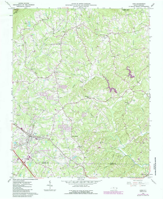 Classic USGS King North Carolina 7.5'x7.5' Topo Map Image