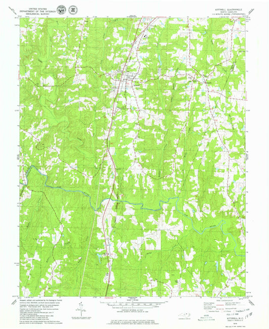 Classic USGS Kittrell North Carolina 7.5'x7.5' Topo Map Image