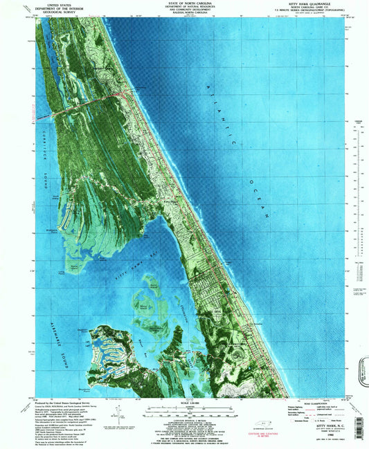 Classic USGS Kitty Hawk North Carolina 7.5'x7.5' Topo Map Image