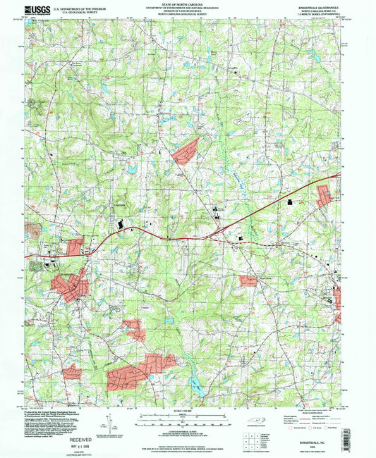 Classic USGS Knightdale North Carolina 7.5'x7.5' Topo Map Image