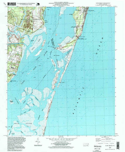 Classic USGS Kure Beach North Carolina 7.5'x7.5' Topo Map Image