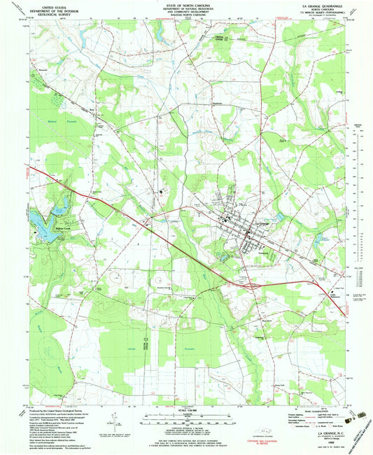 Classic USGS La Grange North Carolina 7.5'x7.5' Topo Map Image