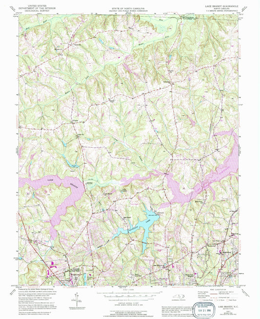 Classic USGS Lake Brandt North Carolina 7.5'x7.5' Topo Map Image