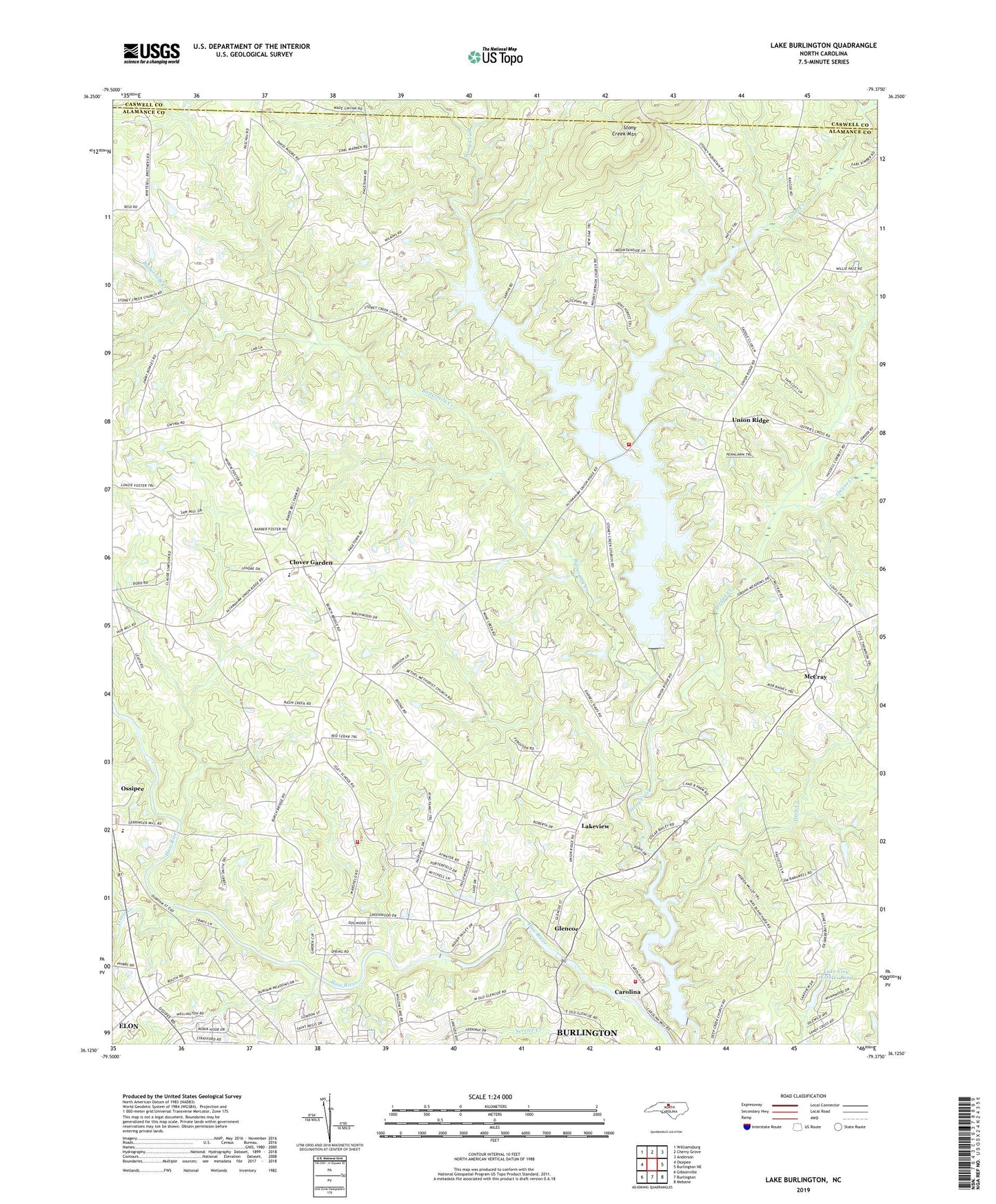 Lake Burlington North Carolina US Topo Map Image