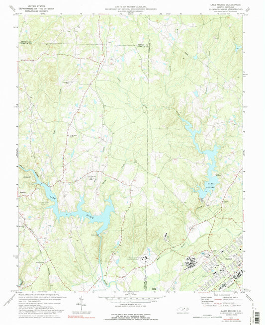 Classic USGS Lake Michie North Carolina 7.5'x7.5' Topo Map Image