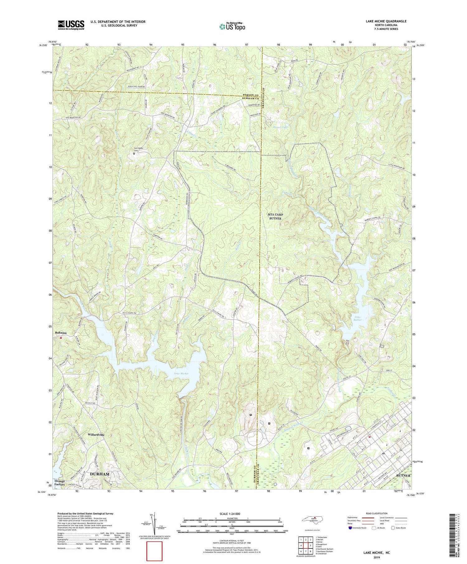 Lake Michie North Carolina US Topo Map Image