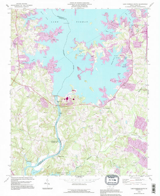 Classic USGS Lake Norman South North Carolina 7.5'x7.5' Topo Map Image