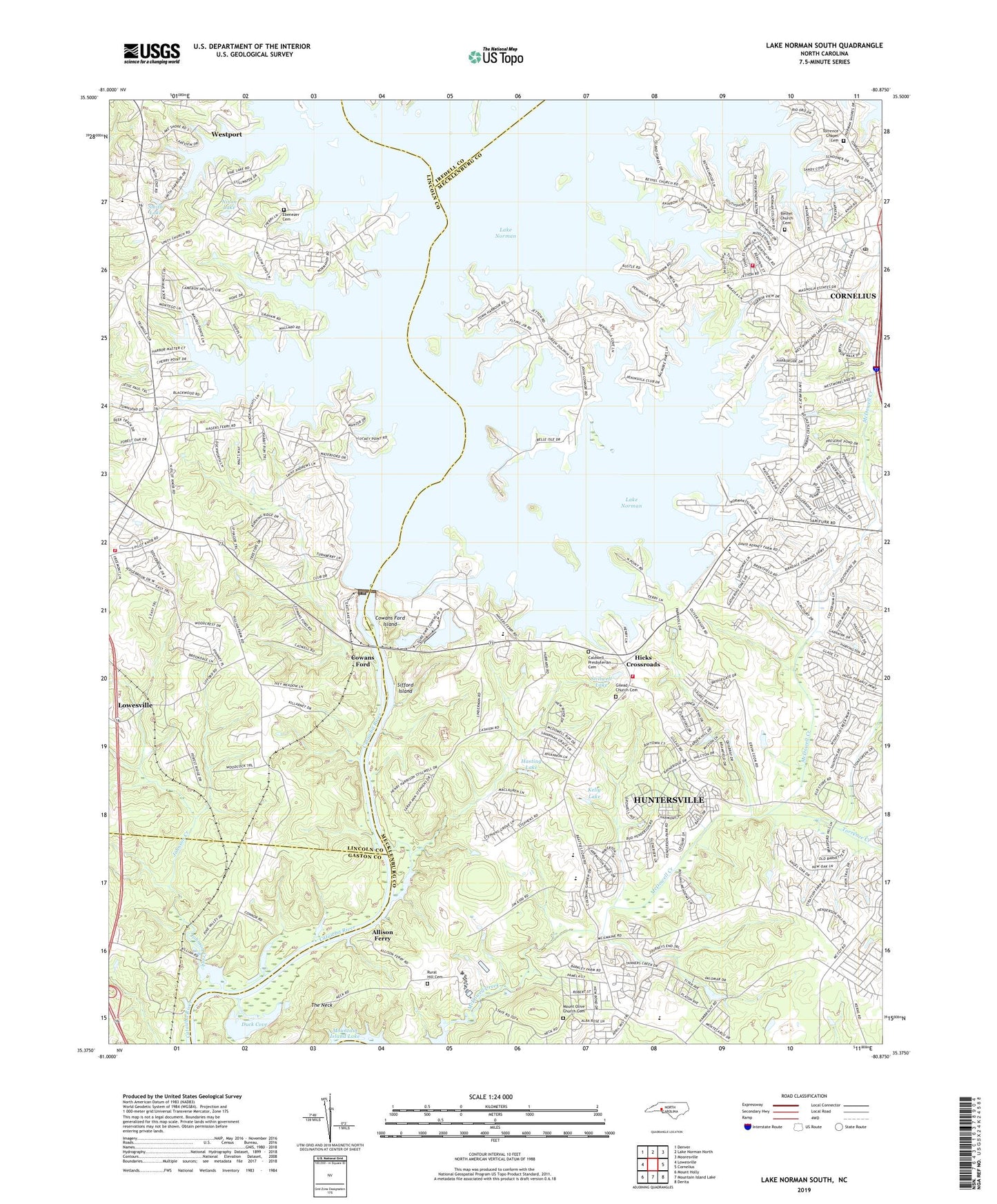 Lake Norman South North Carolina US Topo Map Image