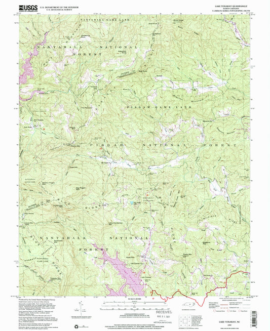 Classic USGS Lake Toxaway North Carolina 7.5'x7.5' Topo Map Image