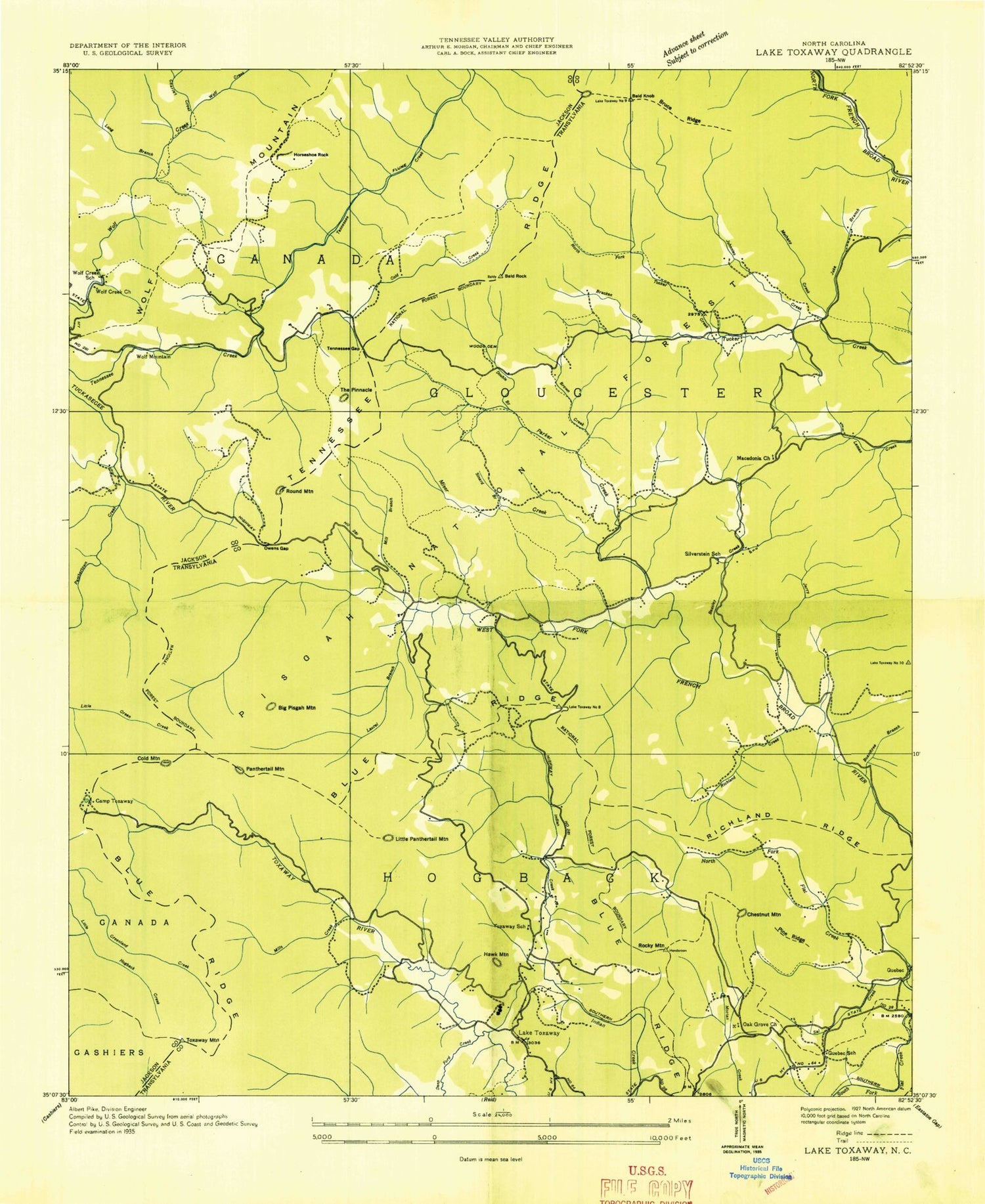 Classic USGS Lake Toxaway North Carolina 7.5'x7.5' Topo Map Image