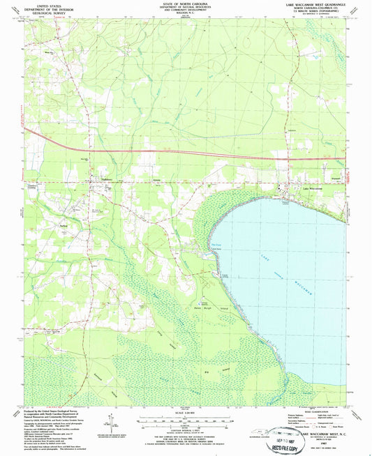 Classic USGS Lake Waccamaw West North Carolina 7.5'x7.5' Topo Map Image