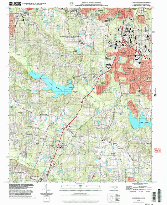 Classic USGS Lake Wheeler North Carolina 7.5'x7.5' Topo Map Image