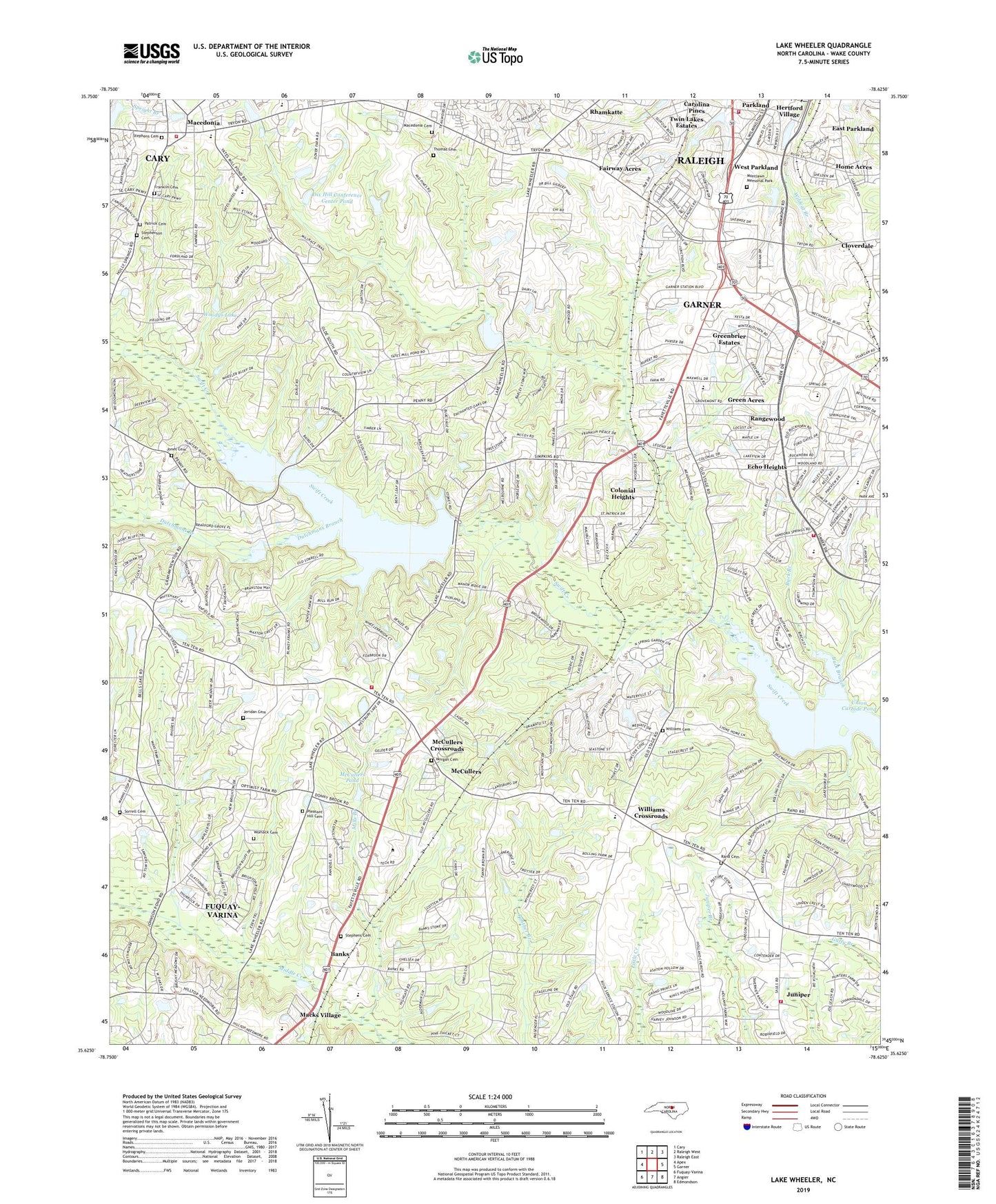 Lake Wheeler North Carolina US Topo Map Image
