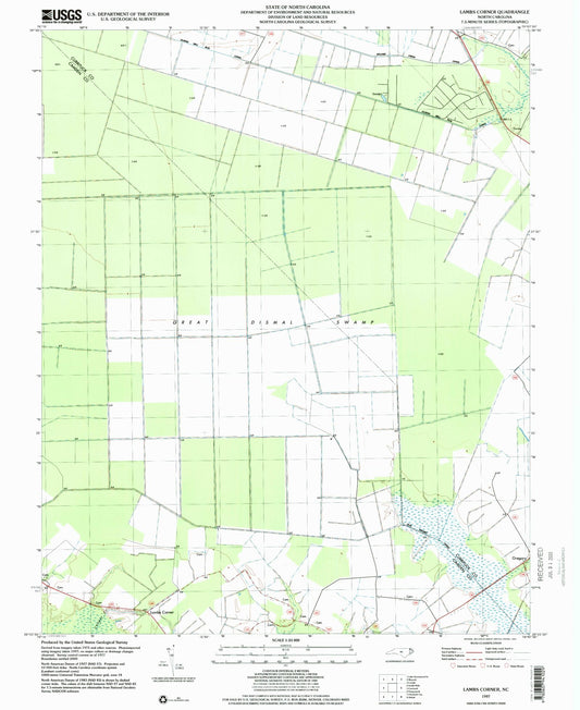 Classic USGS Lambs Corner North Carolina 7.5'x7.5' Topo Map Image