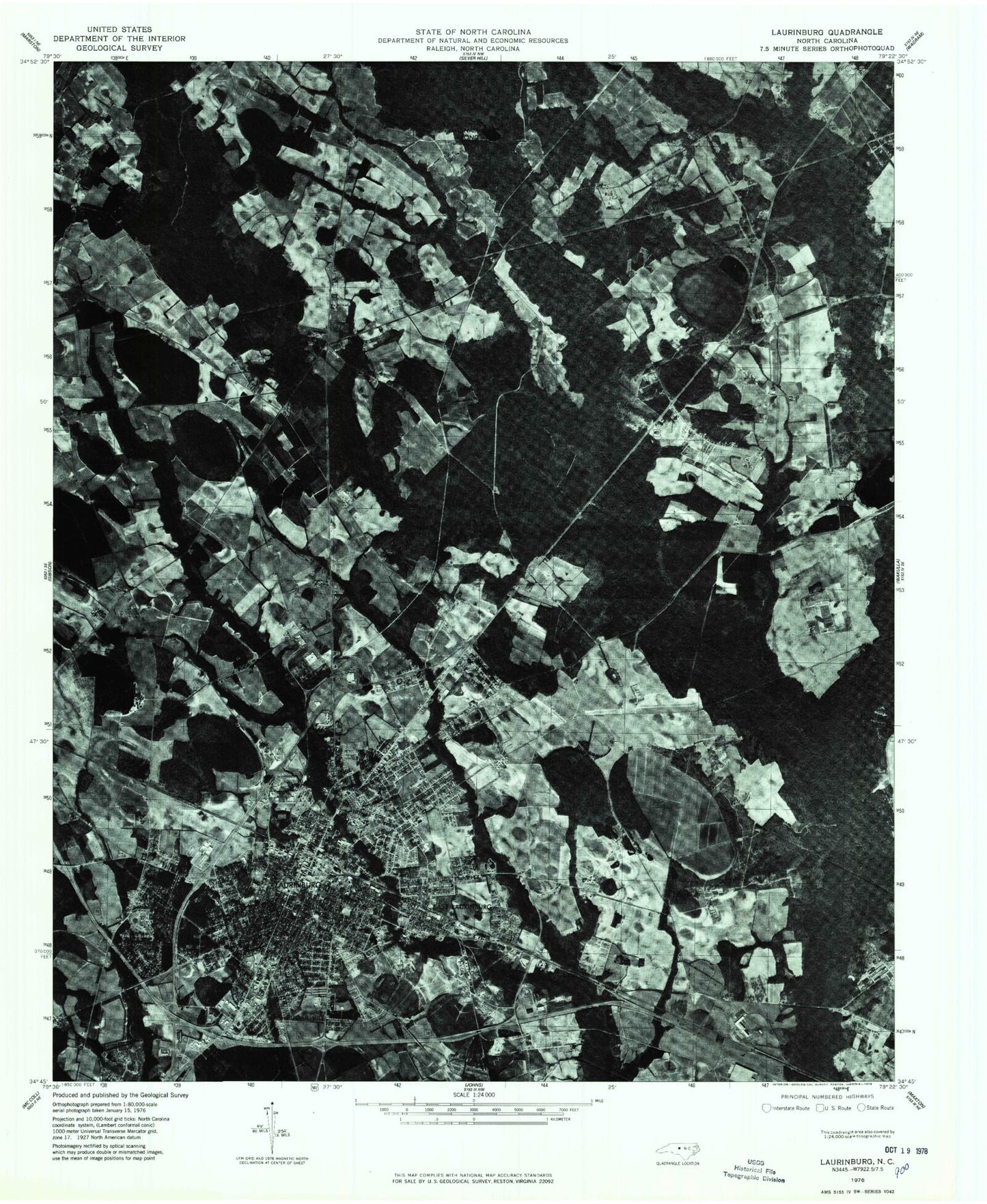 Classic USGS Laurinburg North Carolina 7.5'x7.5' Topo Map Image