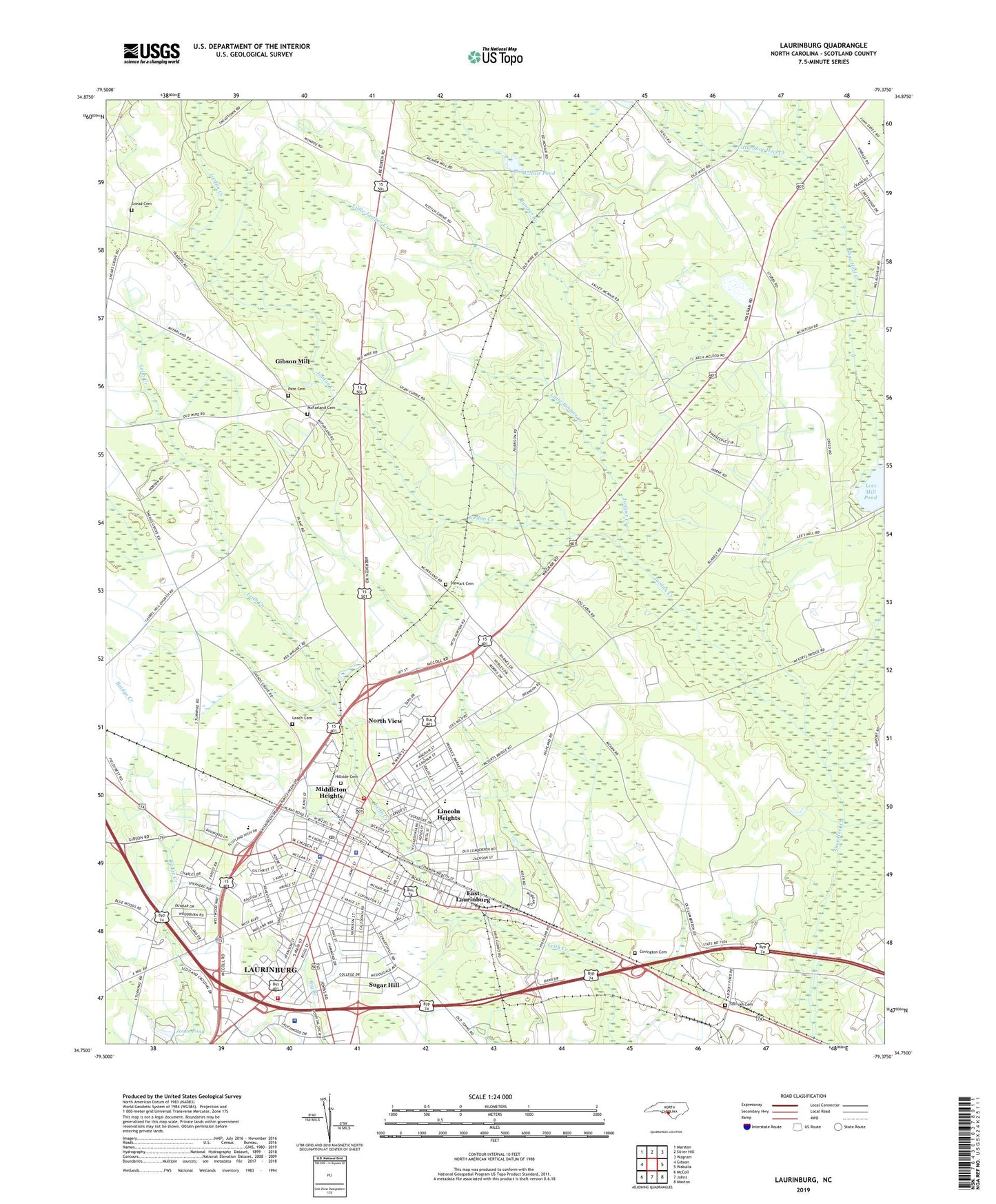 Laurinburg North Carolina US Topo Map Image