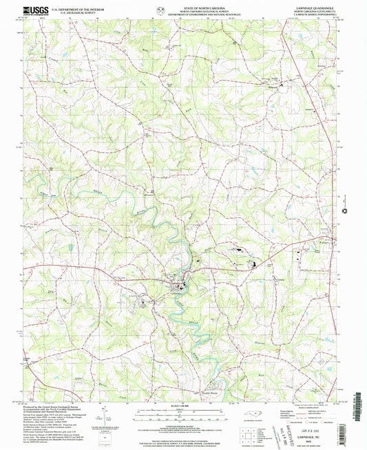 Classic USGS Lawndale North Carolina 7.5'x7.5' Topo Map Image