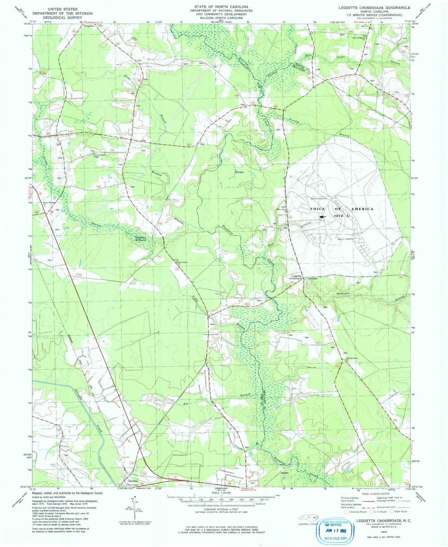 Classic USGS Leggetts Crossroads North Carolina 7.5'x7.5' Topo Map Image