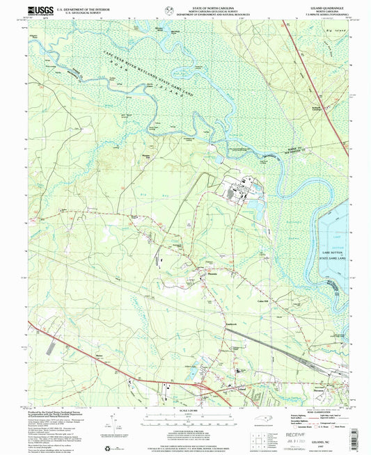 Classic USGS Leland North Carolina 7.5'x7.5' Topo Map Image