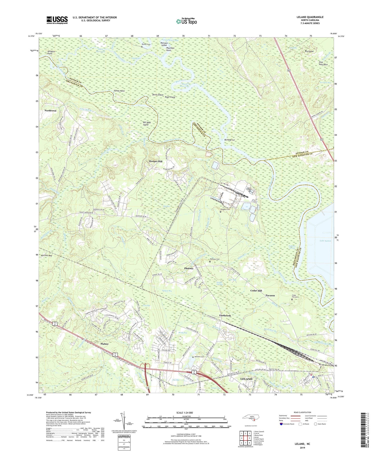 Leland North Carolina US Topo Map Image
