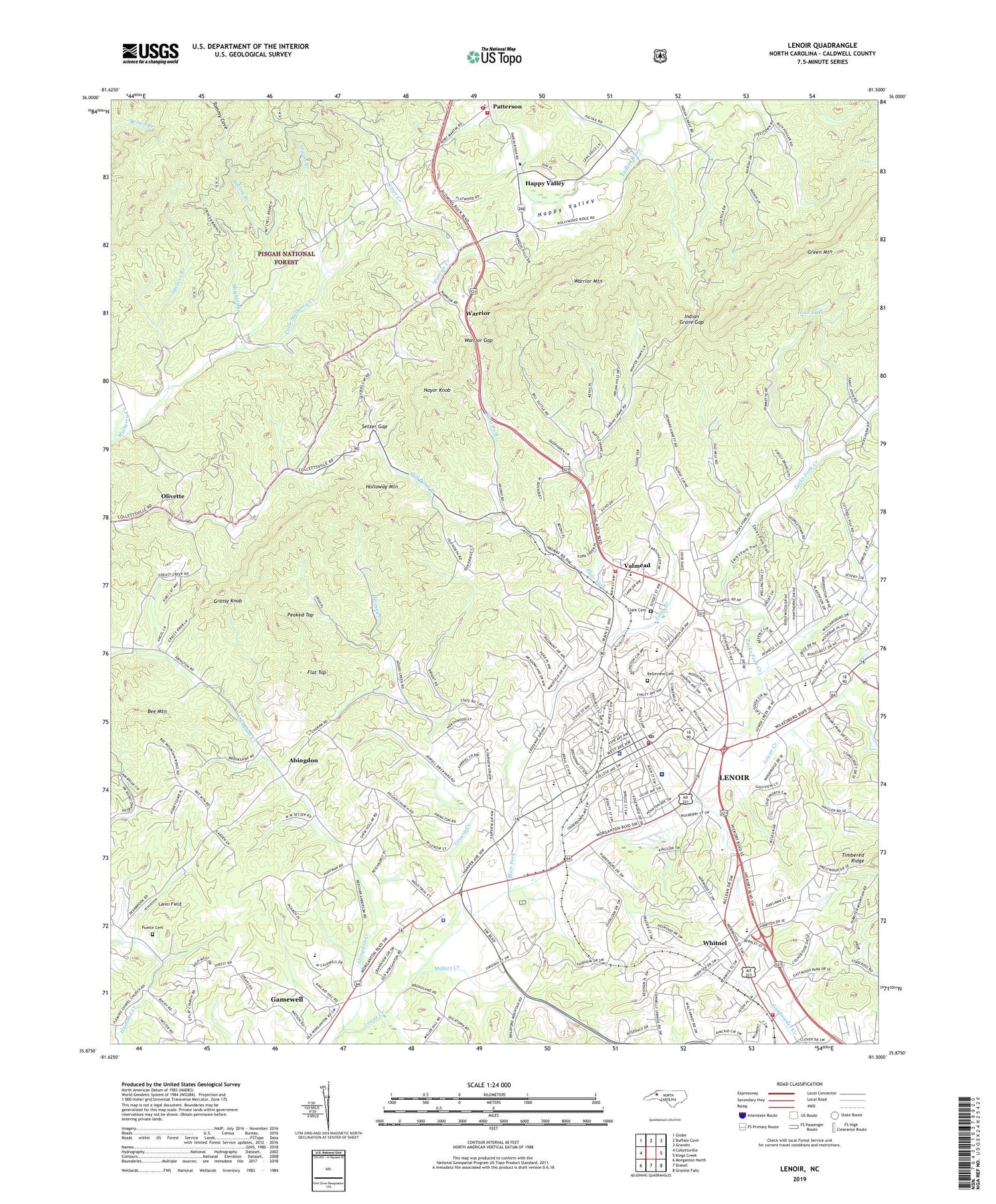 Lenoir North Carolina US Topo Map Image