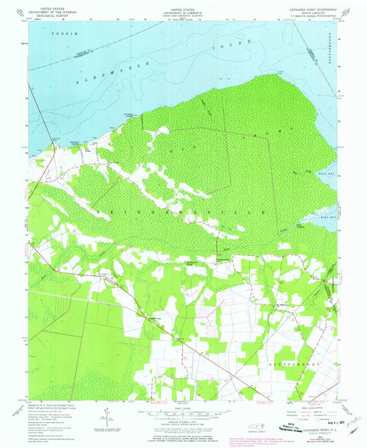 Classic USGS Leonards Point North Carolina 7.5'x7.5' Topo Map Image