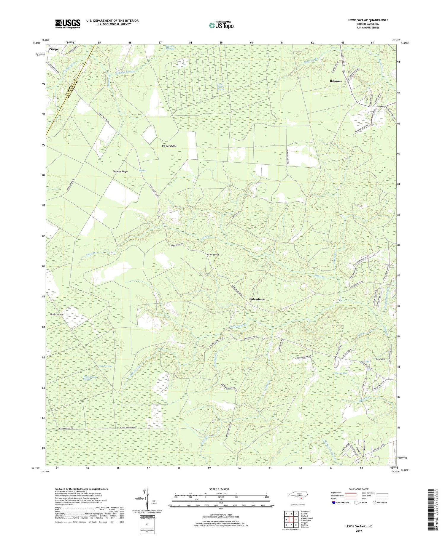 Lewis Swamp North Carolina US Topo Map Image