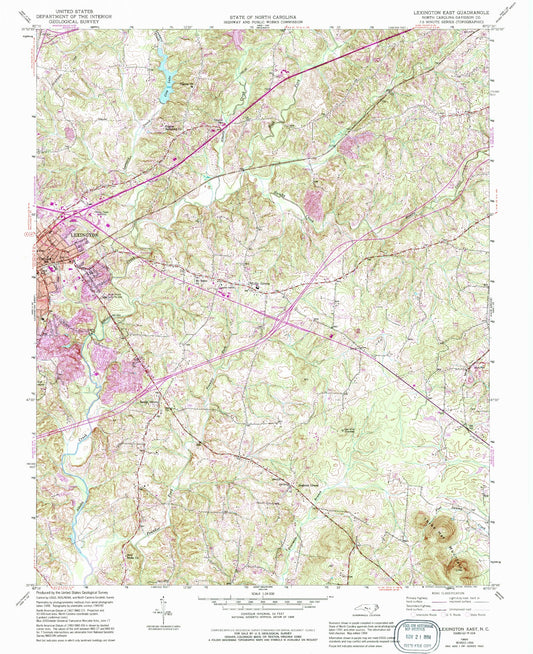 Classic USGS Lexington East North Carolina 7.5'x7.5' Topo Map Image