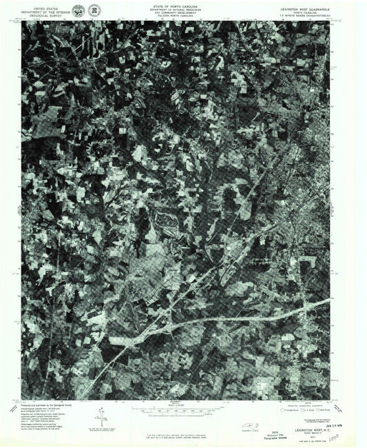 Classic USGS Lexington West North Carolina 7.5'x7.5' Topo Map Image