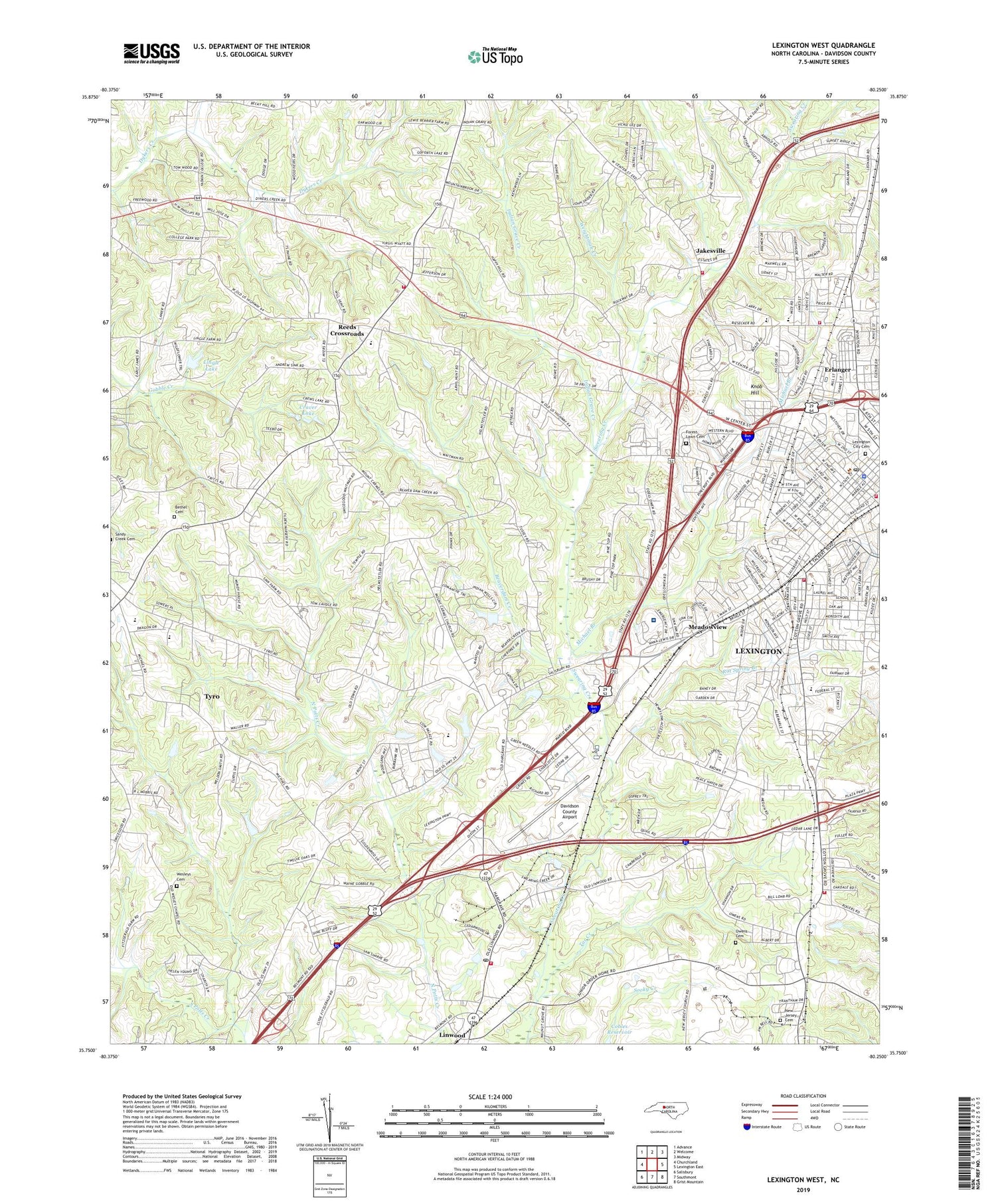 Lexington West North Carolina US Topo Map Image