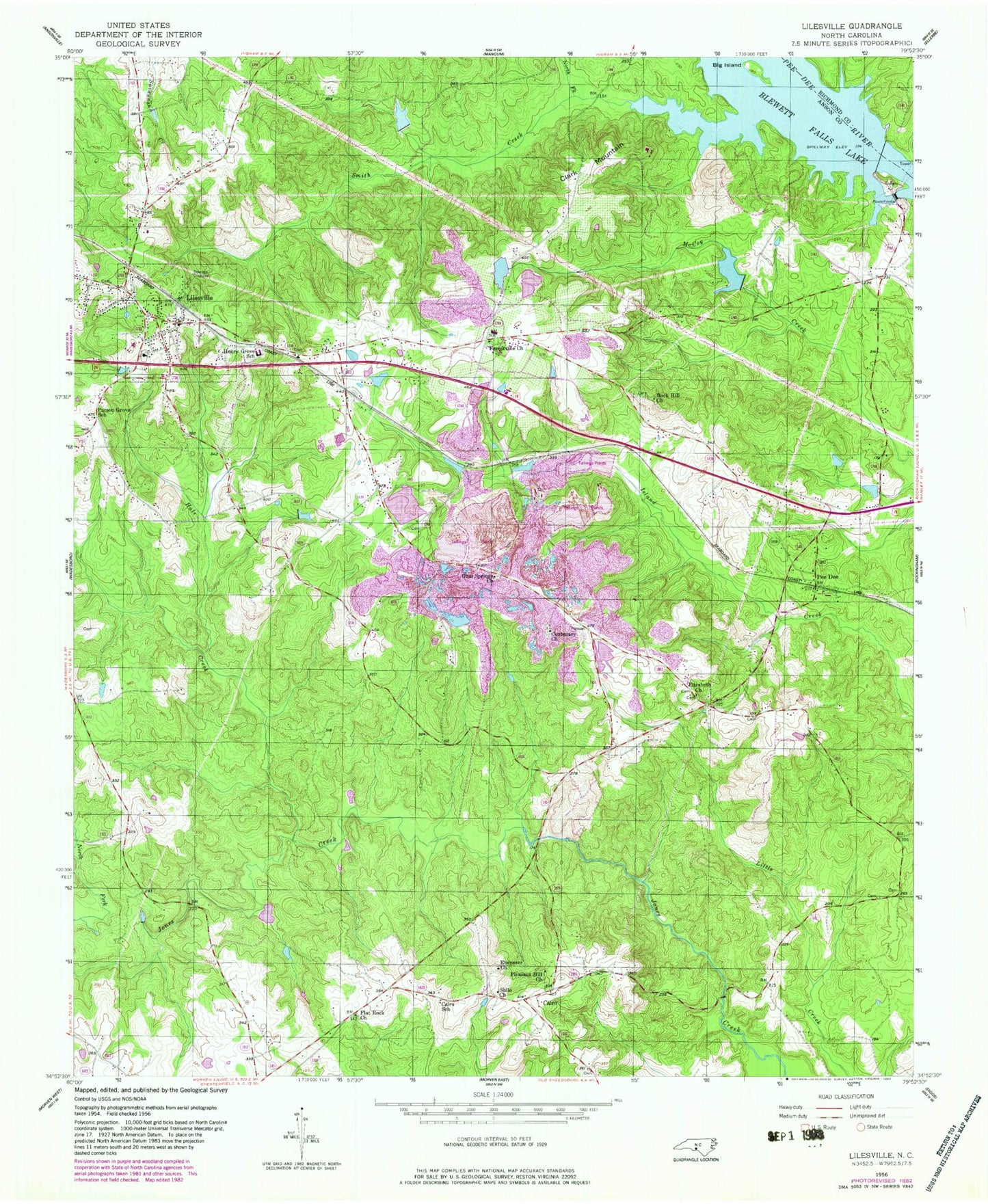 Classic USGS Lilesville North Carolina 7.5'x7.5' Topo Map Image
