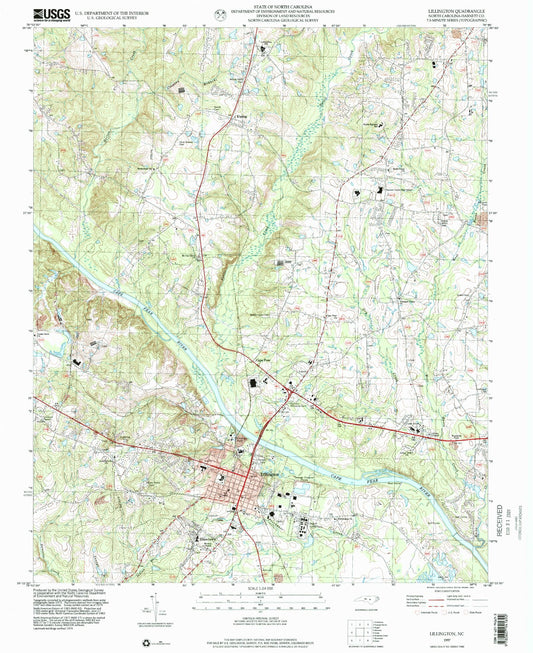 Classic USGS Lillington North Carolina 7.5'x7.5' Topo Map Image