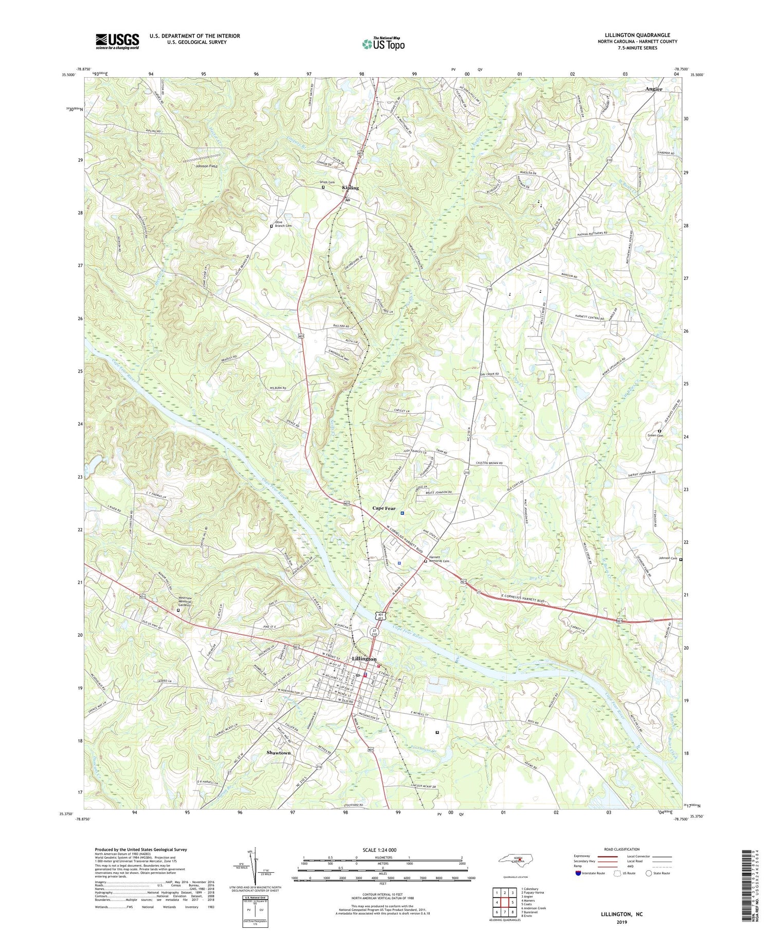 Lillington North Carolina US Topo Map Image