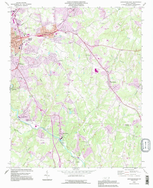 Classic USGS Lincolnton East North Carolina 7.5'x7.5' Topo Map Image
