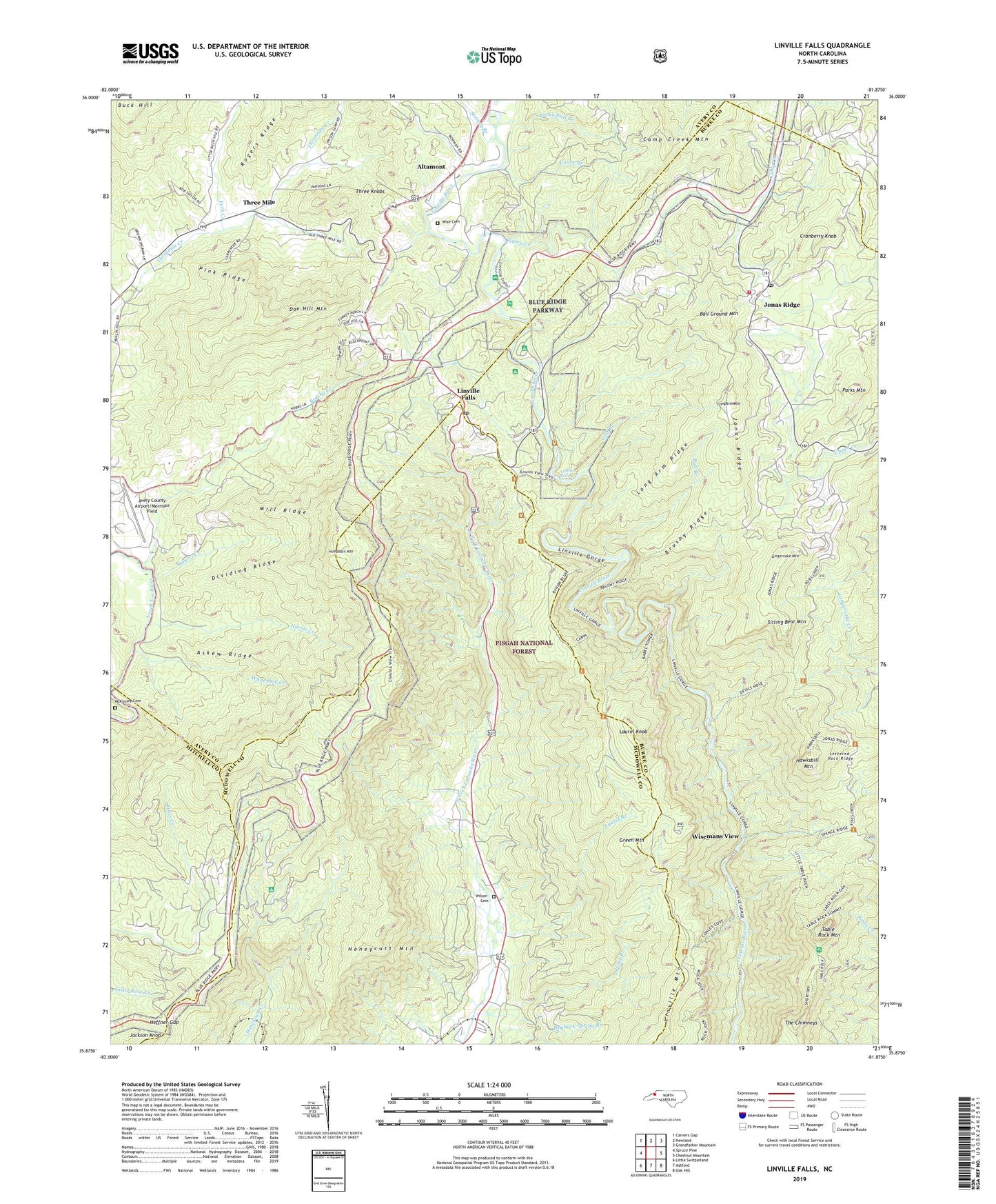 Linville Falls North Carolina US Topo Map Image