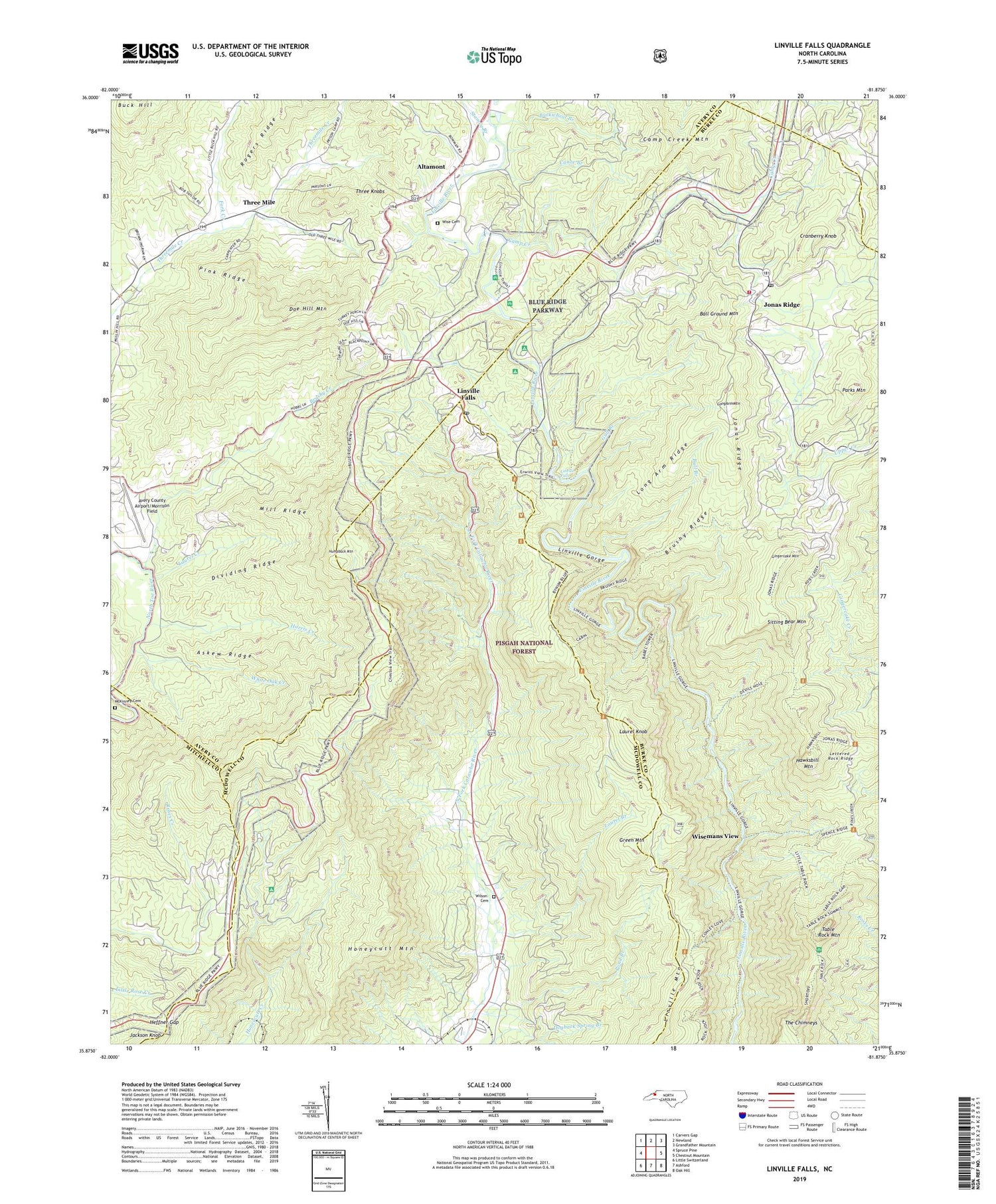 Linville Falls North Carolina US Topo Map Image