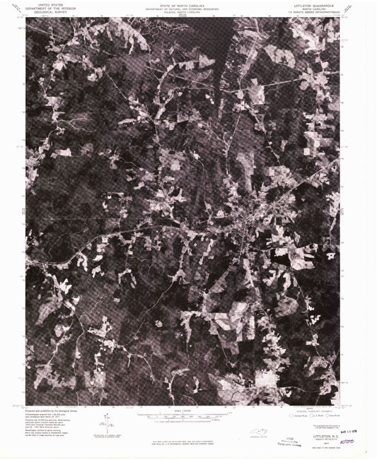 Classic USGS Littleton North Carolina 7.5'x7.5' Topo Map Image