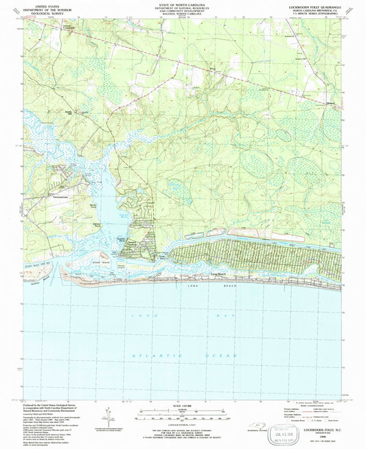 Classic USGS Lockwoods Folly North Carolina 7.5'x7.5' Topo Map Image