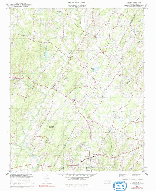 Classic USGS Locust North Carolina 7.5'x7.5' Topo Map Image