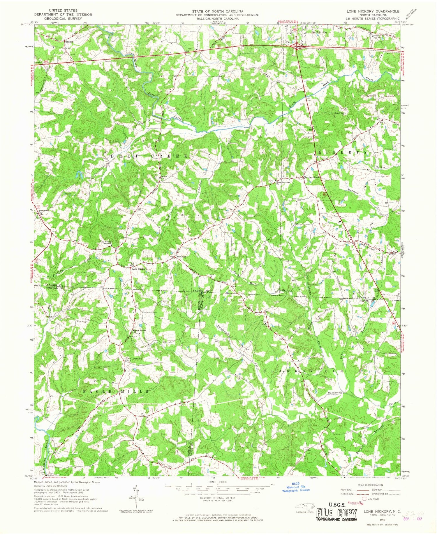 Classic USGS Lone Hickory North Carolina 7.5'x7.5' Topo Map Image