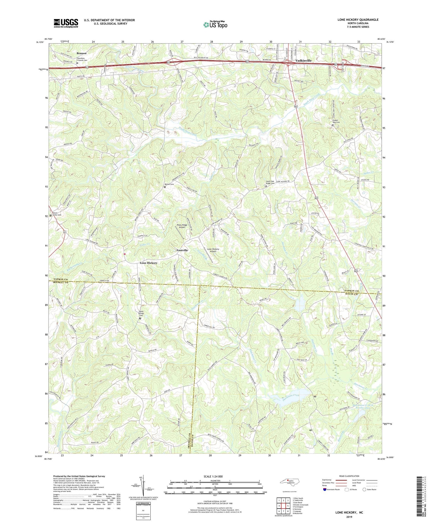 Lone Hickory North Carolina US Topo Map Image