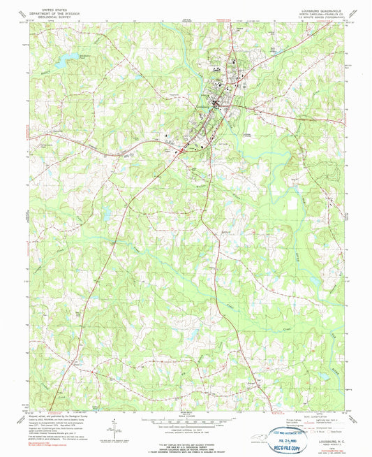 Classic USGS Louisburg North Carolina 7.5'x7.5' Topo Map Image