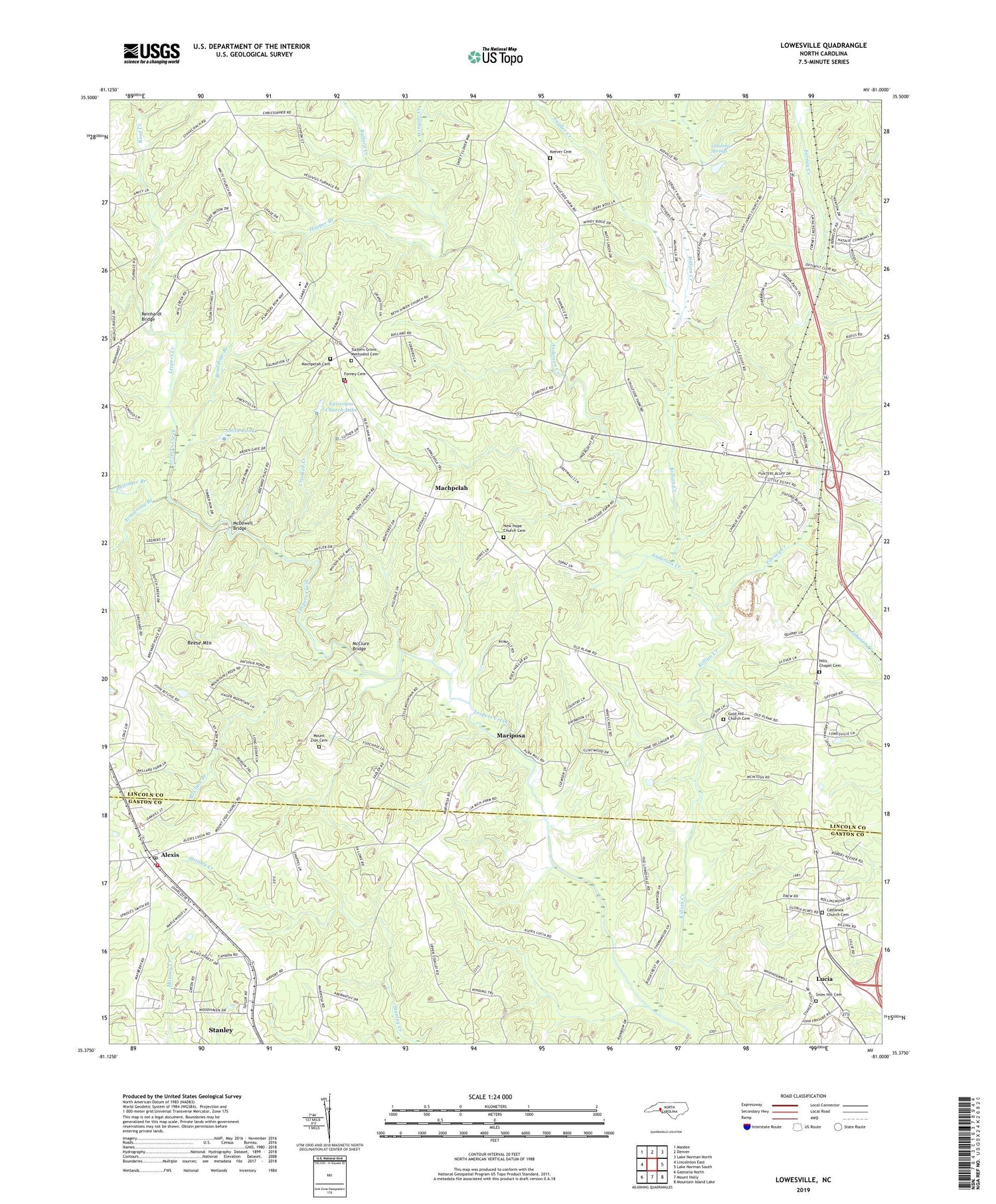 Lowesville North Carolina US Topo Map Image