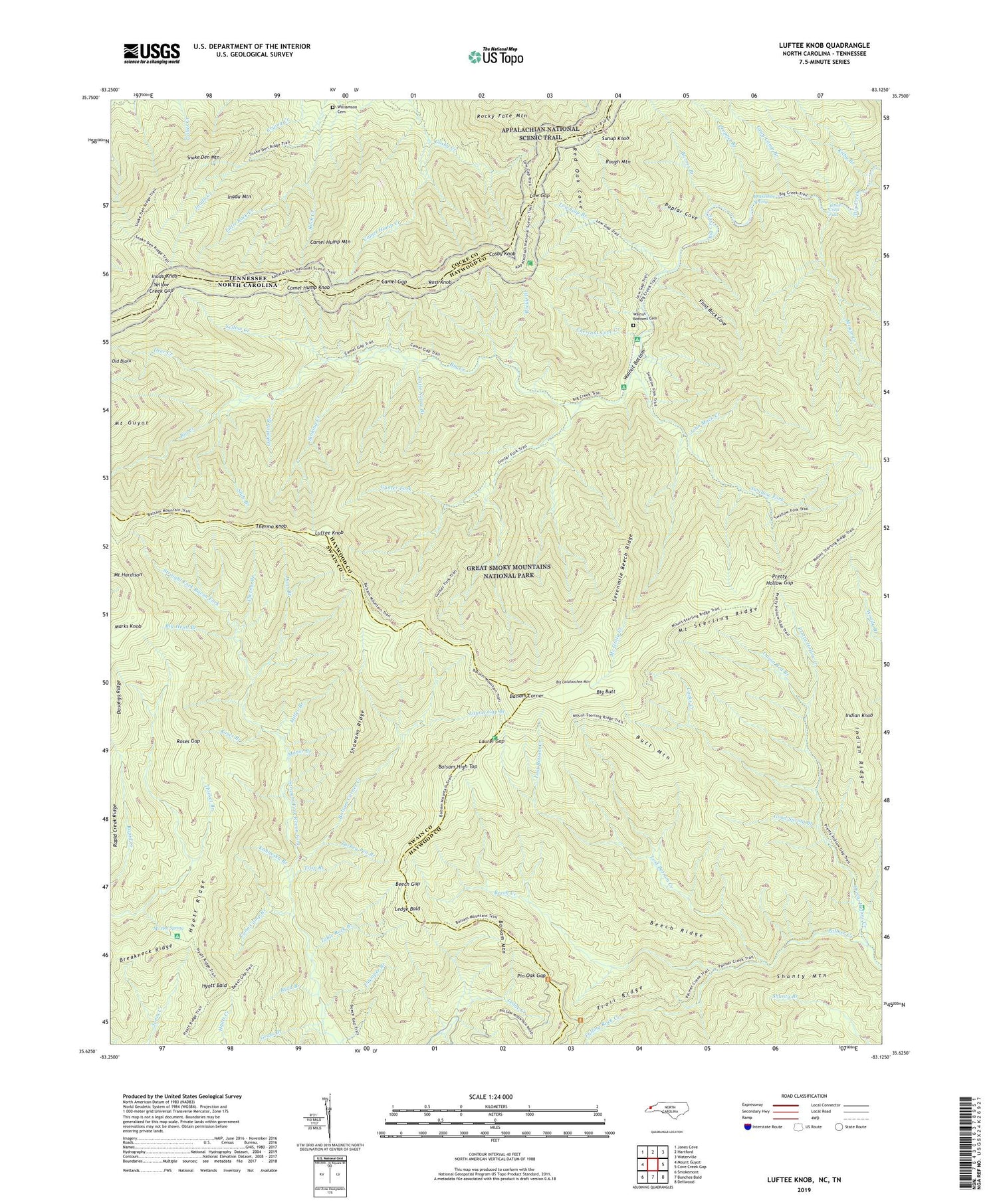 Luftee Knob North Carolina US Topo Map Image